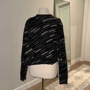 Balenciaga Jacquard Logo Crewneck Sweater In Black Virgin Wool